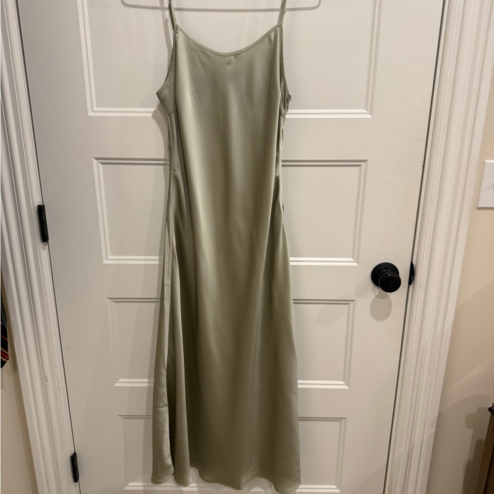 Liquid Satin Minimalist Slip Dress in Sage